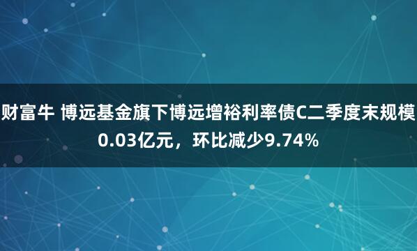 财富牛 博远基金旗下博远增裕利率债C二季度末规模0.03亿元，环比减少9.74%